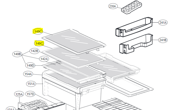 AHT73853803 LG FRIDGE SHELF-GB-450U/BLX/ PL/LX/WLX